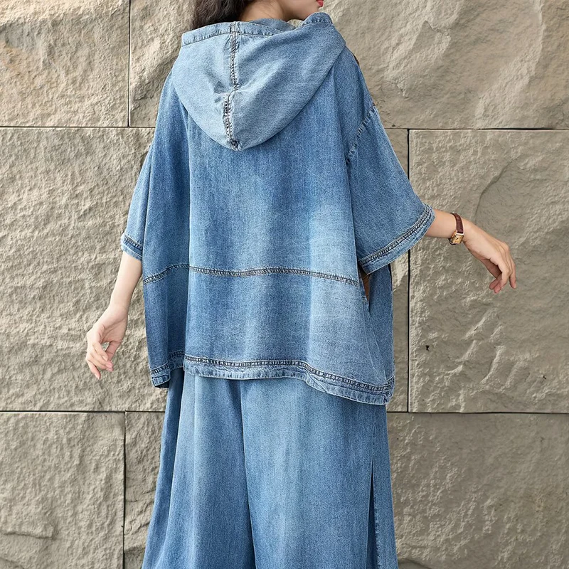 Masss Wasss Japanese Design Patchwork Denim Hoodies Females 2026 Fashion Loose Sweatshirts Womens Summer Classic Leisure Clothes
