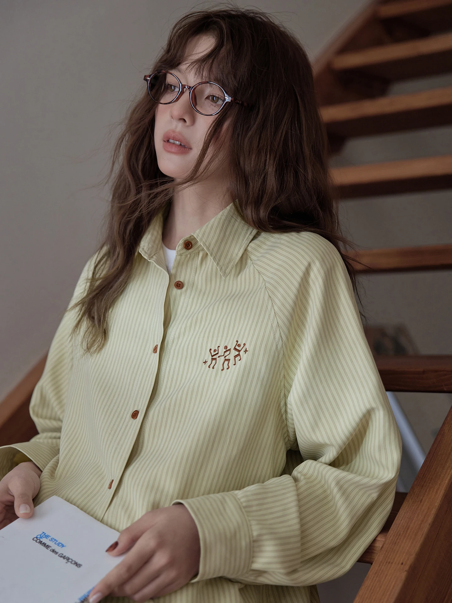 

Mlife Embroidered Striped Dancing Figure Casual oulder Insertion Women's irt Winter Simple Lazy Layering Long Sve B...