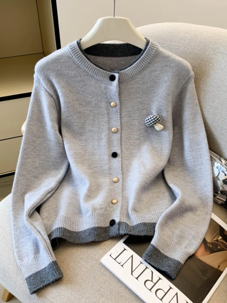 เสื้อคาร์ดิแกนถักทรงหลวมแบบเปิดด้านหน้าสำหรับผู้หญิง ฤดูใบไม้ร่วง ฤดูหนาว ดีไซน์ใหม่ สไตล์เกาหลี สีสันโดดเด่น