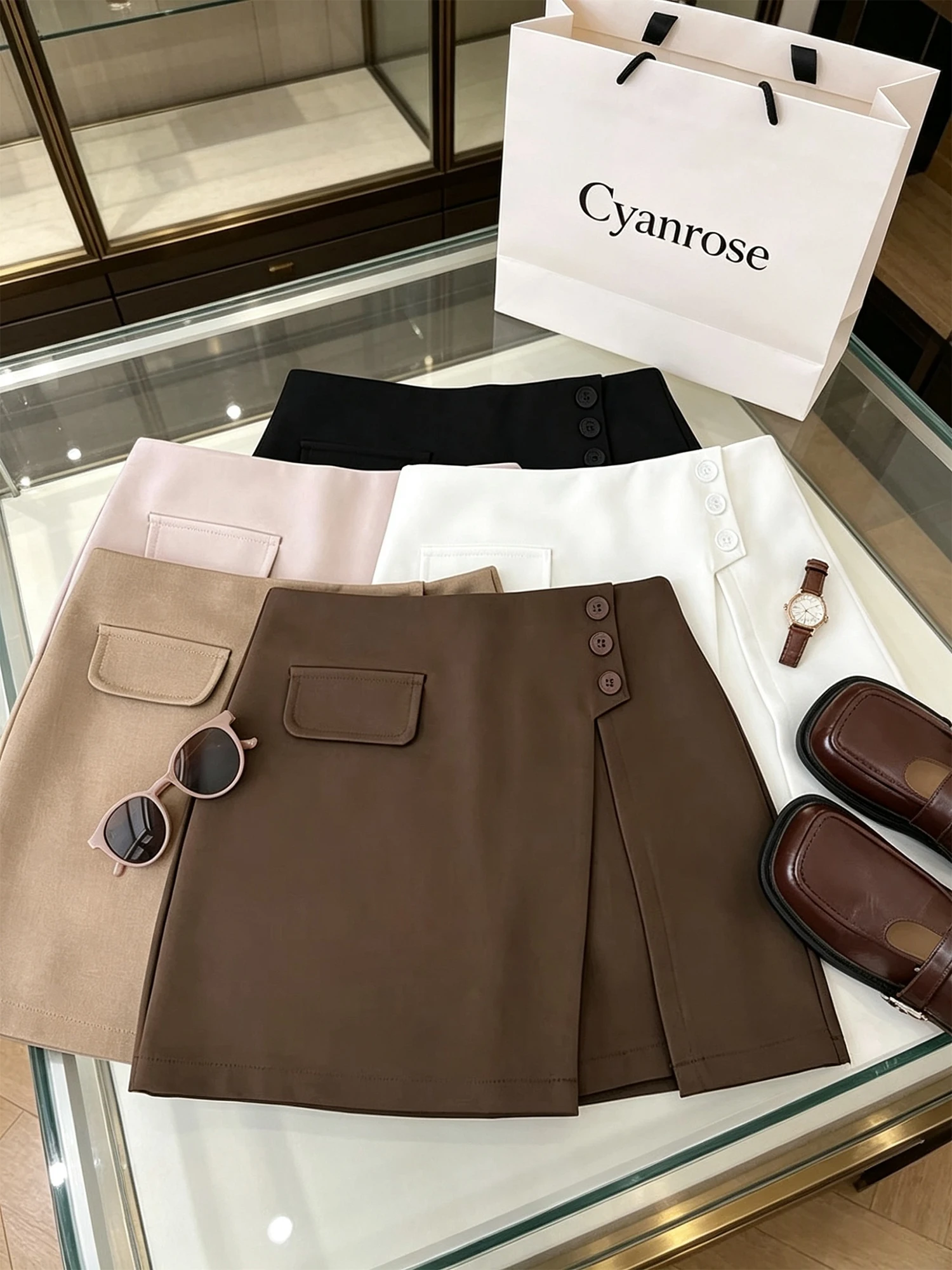 Women Khaki A-Line Skirt Y2K Gyaru Skirts Vintage Elegant Casual Korean Style Split High Waist Mini Skirt for Women Summer 2026