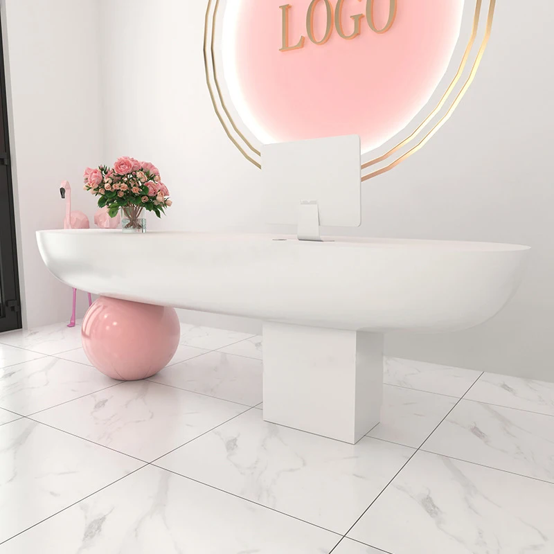 *2025 Best Selling Modern Marble Half-Round Reception Desk for Hotel Gym Hospital Mall School-Customizable Commercial Office Use