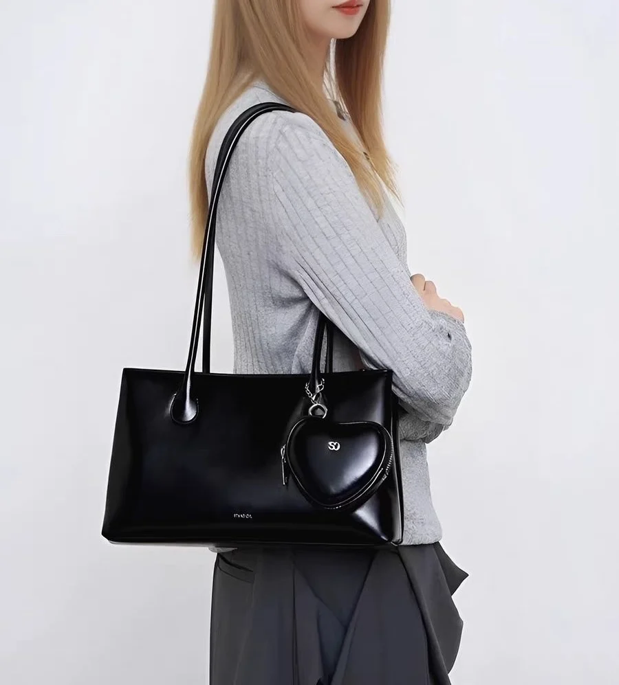 

Long Handle Tote Bag Underarm Single oulder Commuter Bag Large Capaci Casual Faion Magnetic Bule Closure Leather Bag