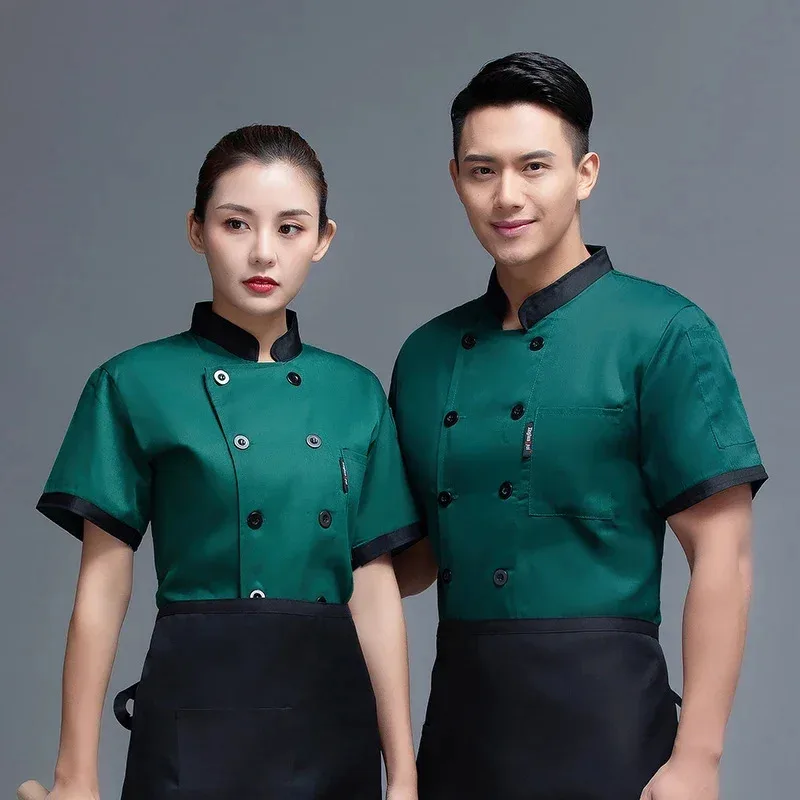 Atacado unissex restaurante uniforme padaria serviço de alimentos manga curta respirável duplo breasted novo chef uniforme roupas de cozinha
