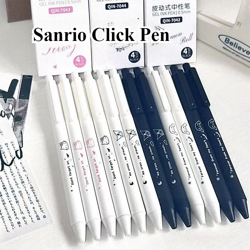 Stylo à bille Kawaii Sanurgente Hello Kitty, stylo à bille noir, stylo à bille de dessin animé, fournitures scolaires coréennes mignonnes, 0.5mm, ensemble de 4 pièces