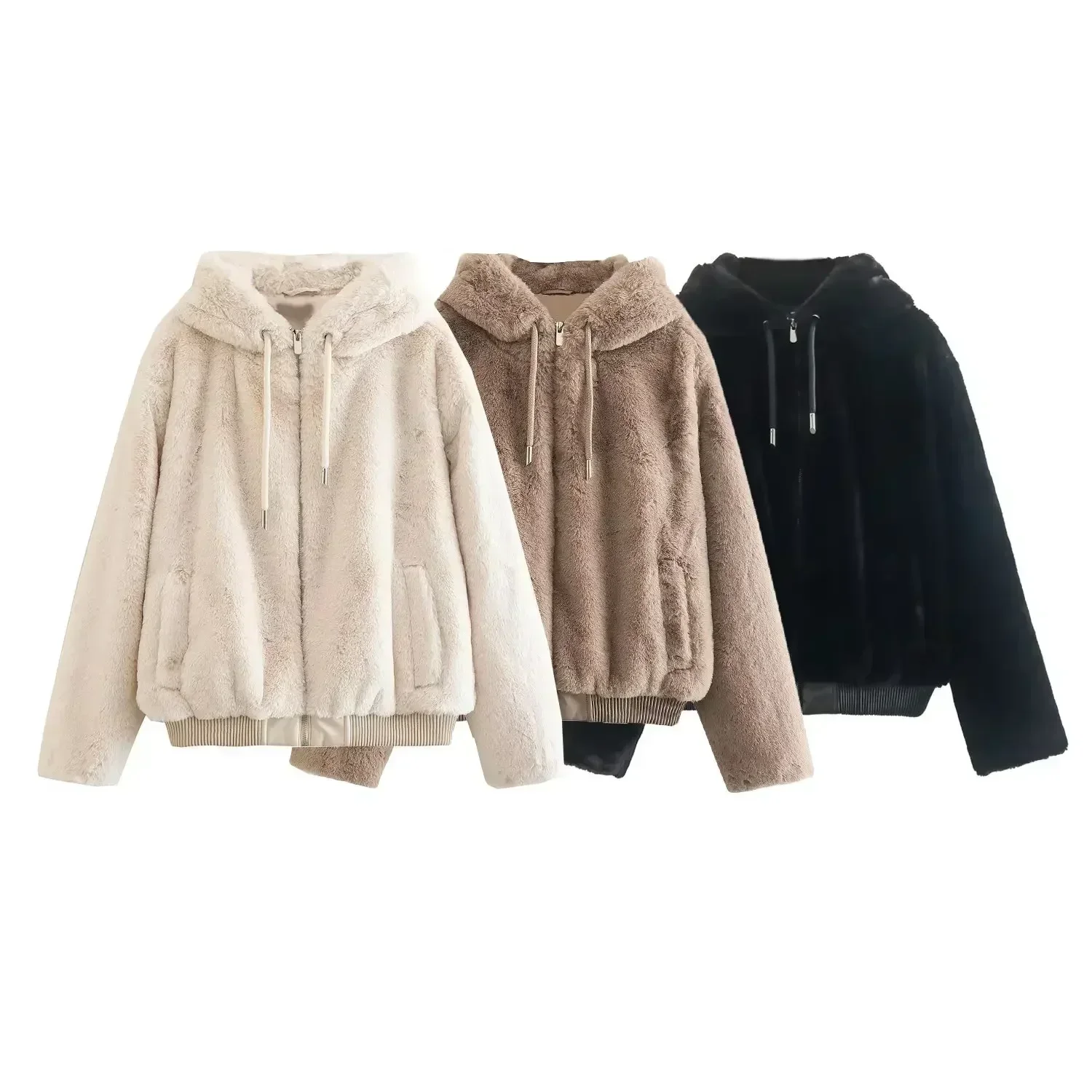 Chaqueta con capucha de piel Artificial para mujer, abrigo Vintage de manga larga con cremallera, prendas de vestir exteriores para mujer, sobrecamisa elegante 2022