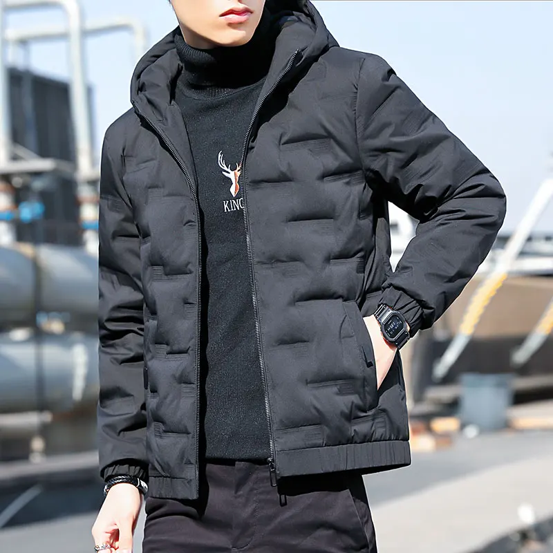 BROWON Brand Winter Men Clothing 2024 New Korean Fashion Solid Color Parkas Men Hooded Thick Regular Polyester Clothes Men Coats