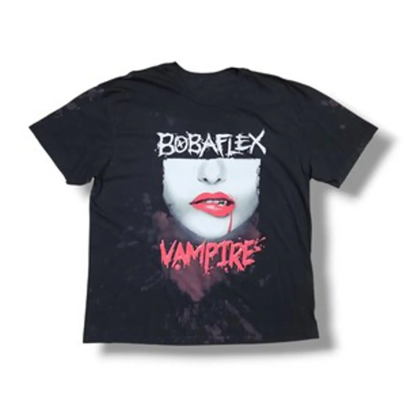 BOBAFLEX Vampire She Drains Me Dry Crew Neck Black T Shirt Adult XL vintage Washed Stylish streetwear Stretched Slightly