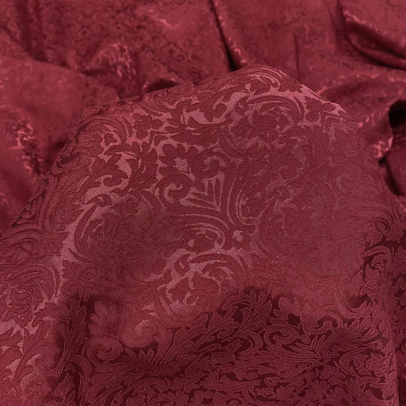 Burgundy 3D Textured Jacquard Fabric, Dress Brocade Fabric, Luxury Evening Gown Cloth, Suitable For Jacket or Upholstery