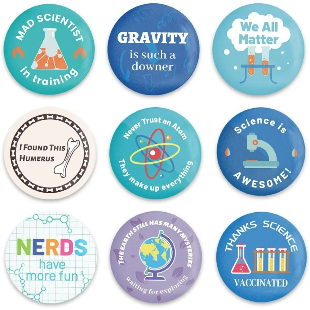 9 Pcs Funny Science Button Pins Thanks Science Vaccinated Buttons for Men's Women's Brooches or Doctors Nurses Hospital