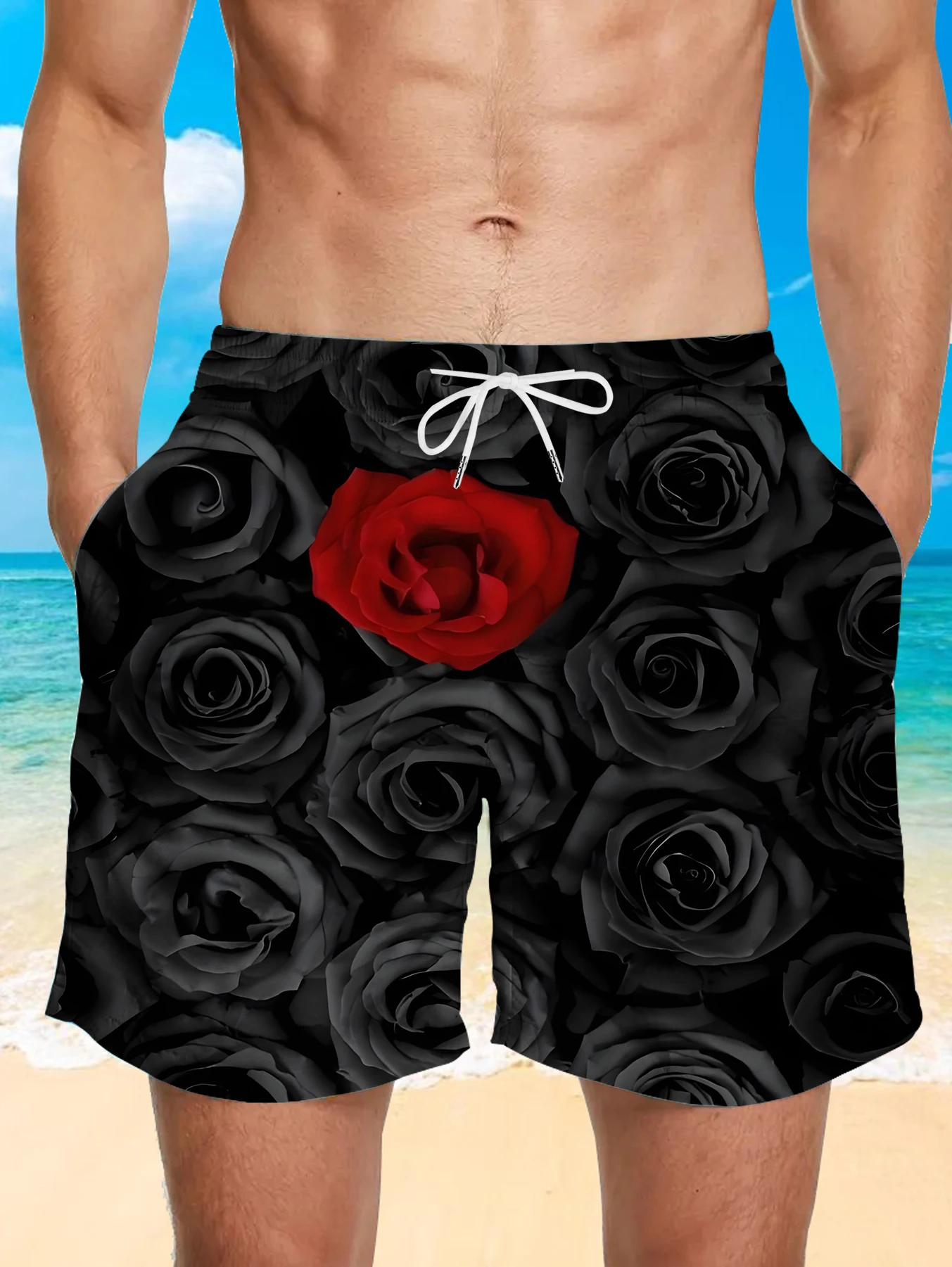 

Men's Digital Printed Shorts Full Print Beach Pants Quick Dry Polyester Casual Trunks