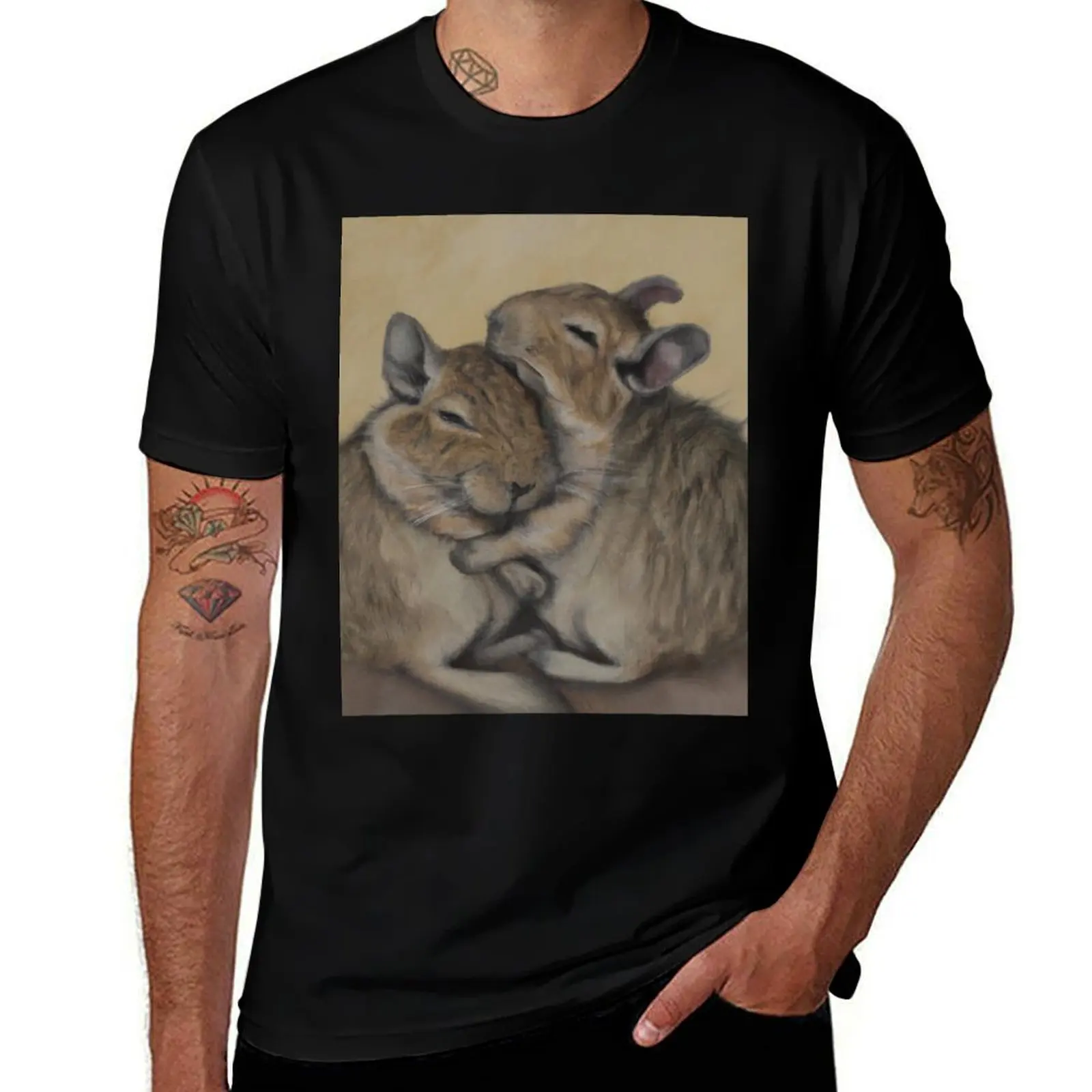 Cute Degu Hug Oil Painting T-Shirt Lightweight Print T-Shirt