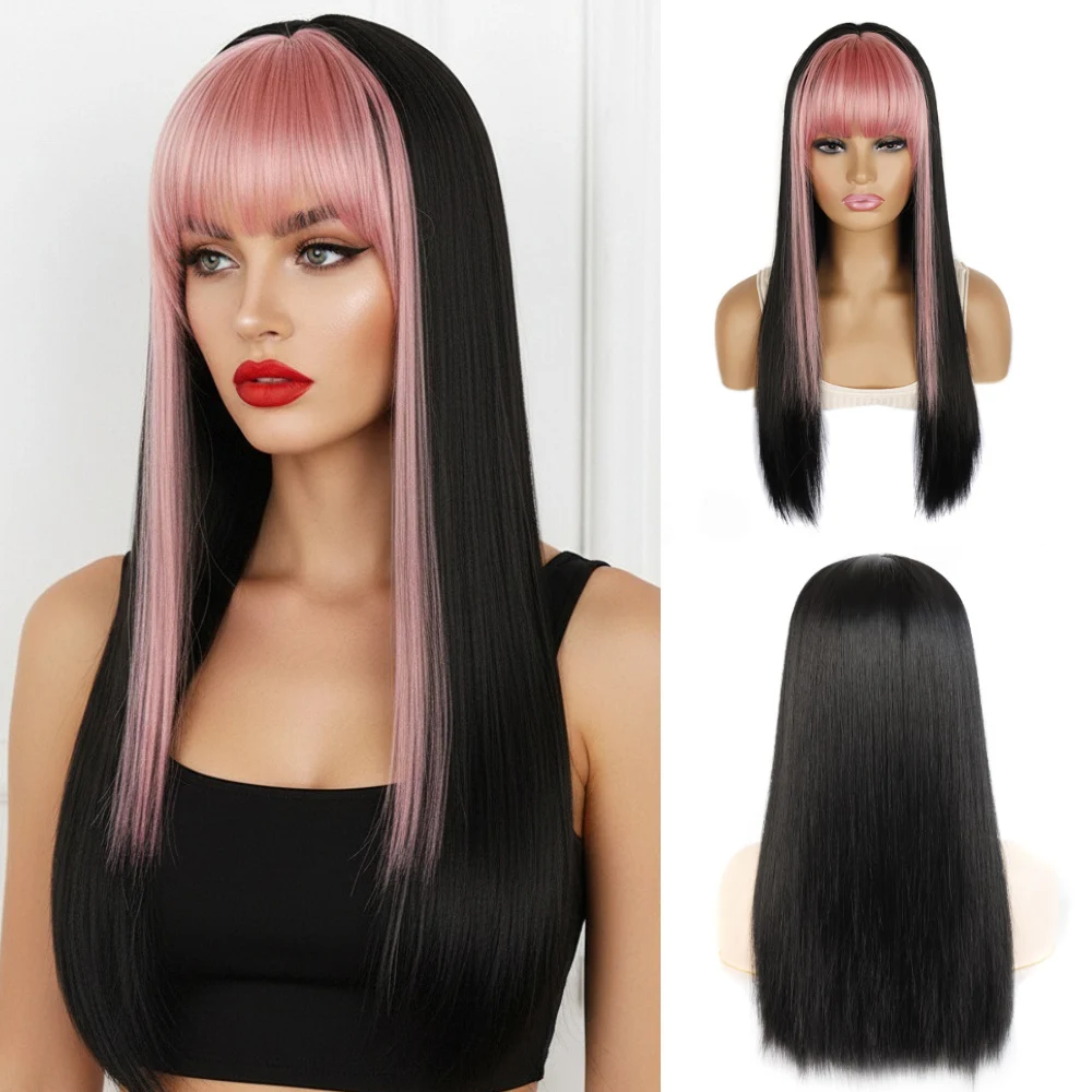 

MSIWIGS Color Bleaching Dyeing Double Temples Synhtetic Cut Bangs Long Straight Hair Wig Hip-hop Anime Dance Party Headgear