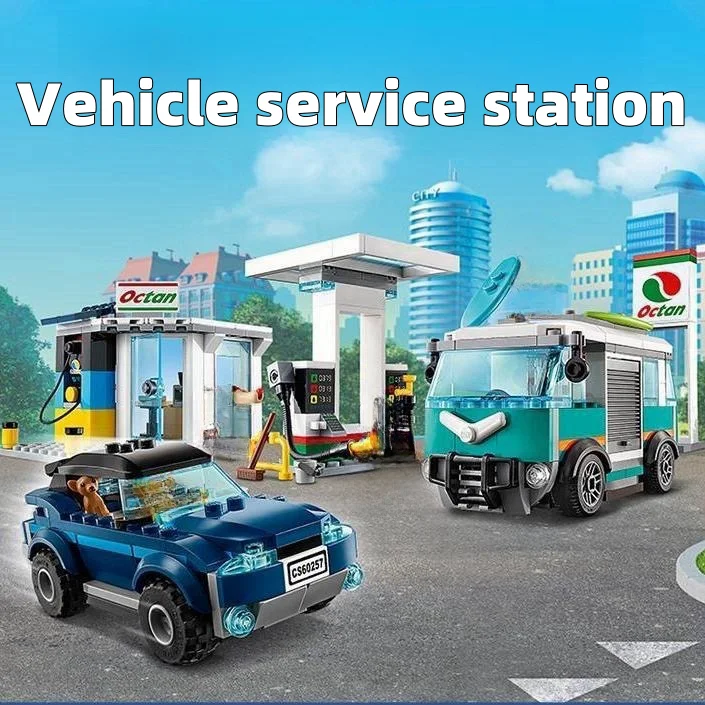 City Series Building Blocks Car Gas Station Car Repair Center Gas Station Children's Gift Assembly Boy Toy