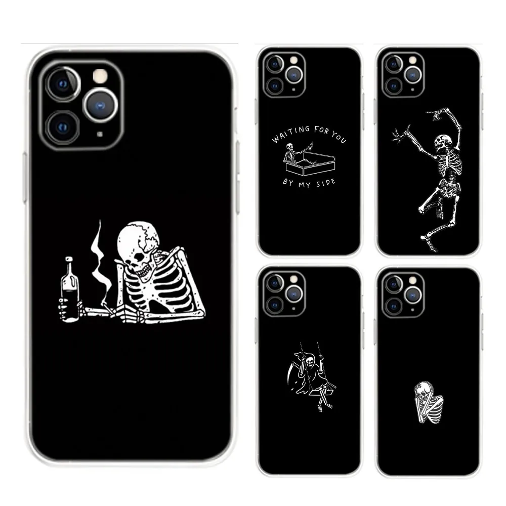 

Skeleton Skull Cute Phone Case For iPhone 16e,16,15,14,13,12,Mini,11,Pro,Max,Plus,X,XR,XS,8,SE,2020,Plus Transparent Cover