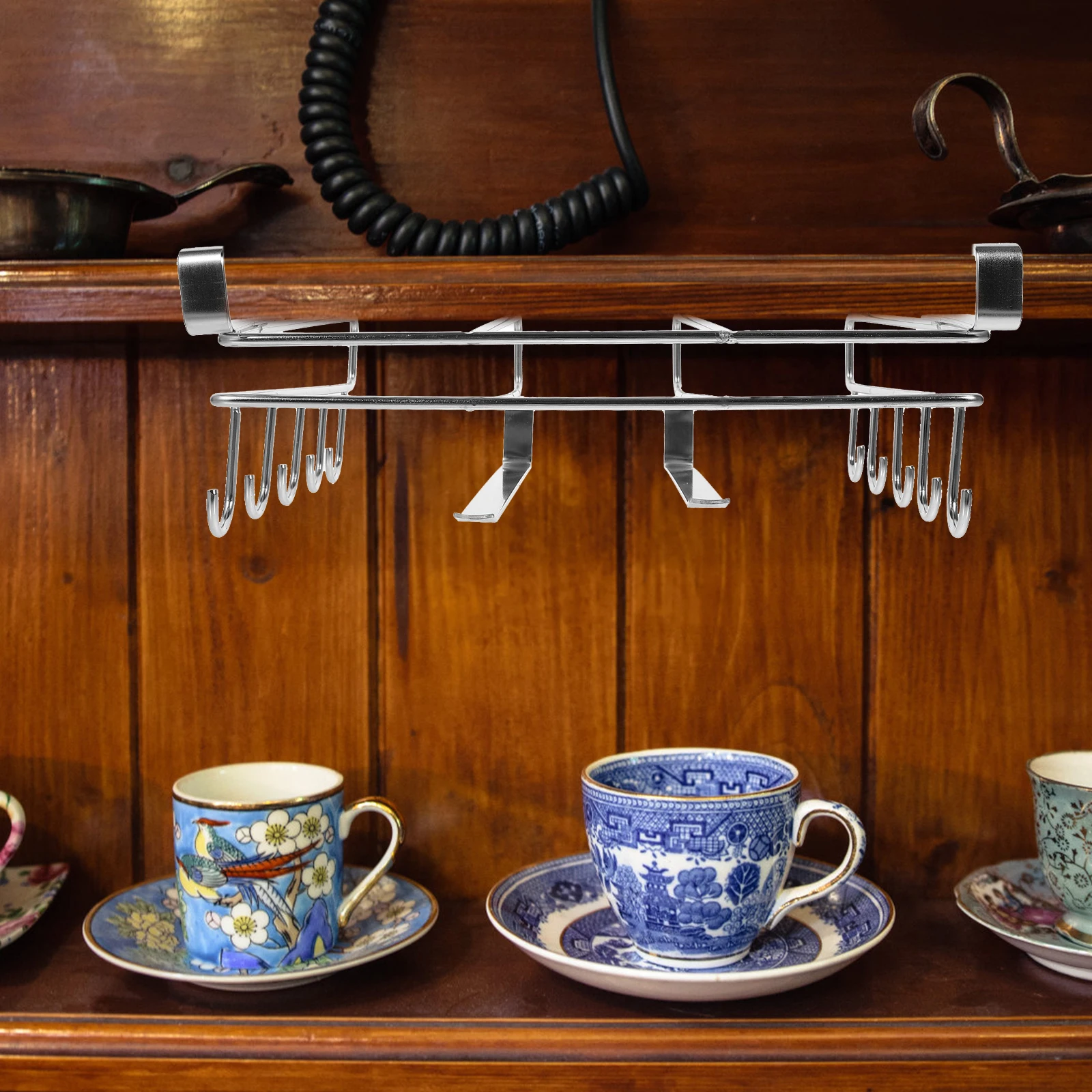 

Under Cabinet Utensil Hanger Kitchen Rack Shelf Mug Holder Drying Hooks Storage Organizer Space-Saving Cup Hooks For