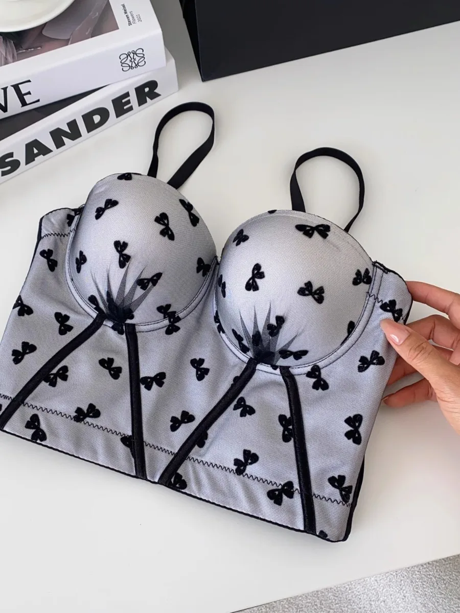 

Foamlina Sweet Butterfly Embroidery Suspender Bustier Cami Women's 2025 Summer Padded Slim Fit Inner Outer Corset Tank Top