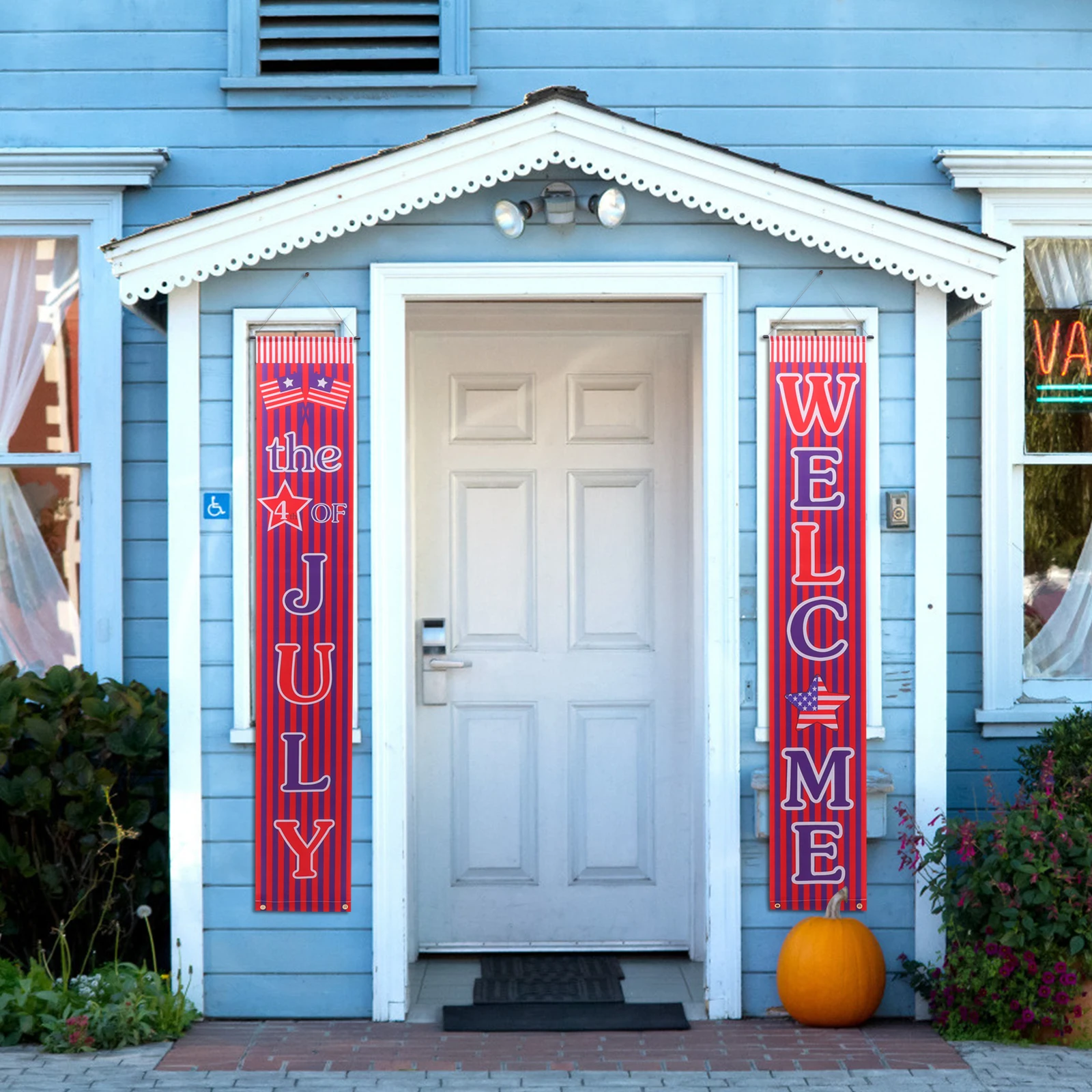 

1 Pair Independence Day Couplets Banner Patriotic Porch Sign Decoration Polyester Material Door Hanging Banner Independence Day