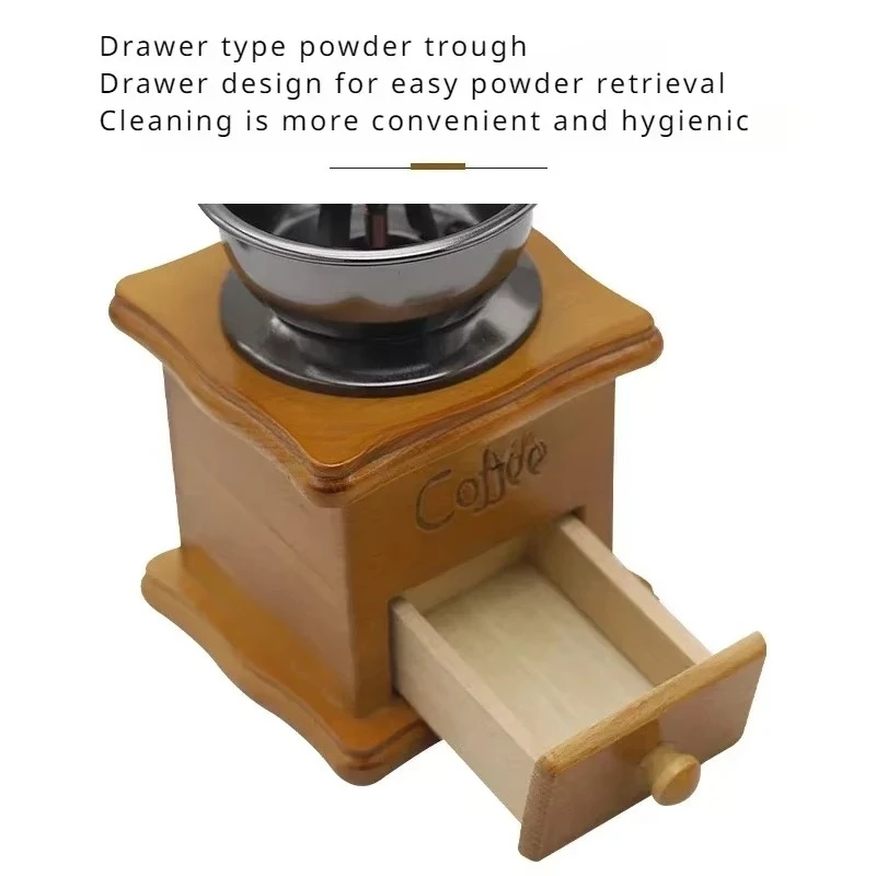 Retro Solid Wood Manual Coffee Grinder, Hand Crank Mill with Ceramic Core, Adjustable Particle Size