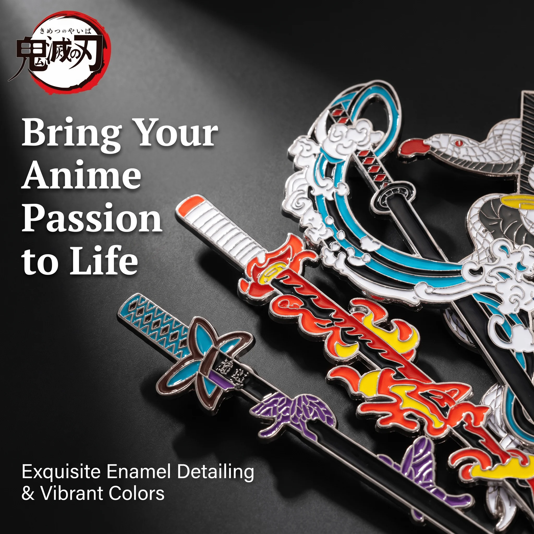 Juego de 4 Broches de Esmalte con Diseño de Espada de Samurai de Anime, Mini Insignia Metálica de Kamado Tanjirou, Pin de Solapa, Accesorios de Joyería para Cosplay, Regalos