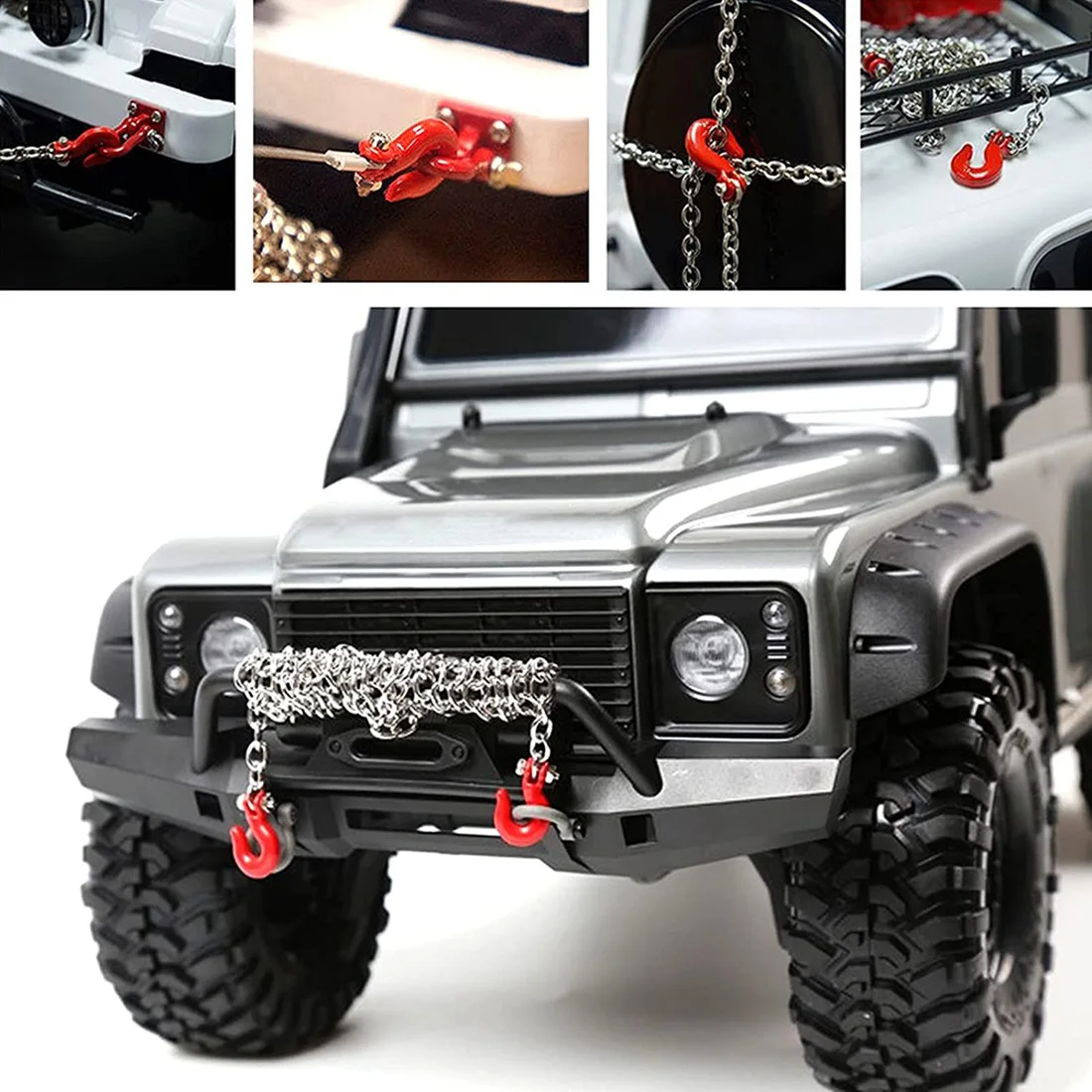 Remote Control Scale Electric Winch Remote Control with Steel Rope Tow Chain for 1/10 RC Crawler SCX10 D90 TRX4 90046,Et