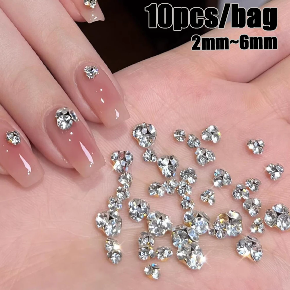 10pcs 2~6mm White Clear Sparkle Drill Translucent Pile Diamonds Nail Art Rhinestones Jewelry Decorations Manicure DIY Accessory#
