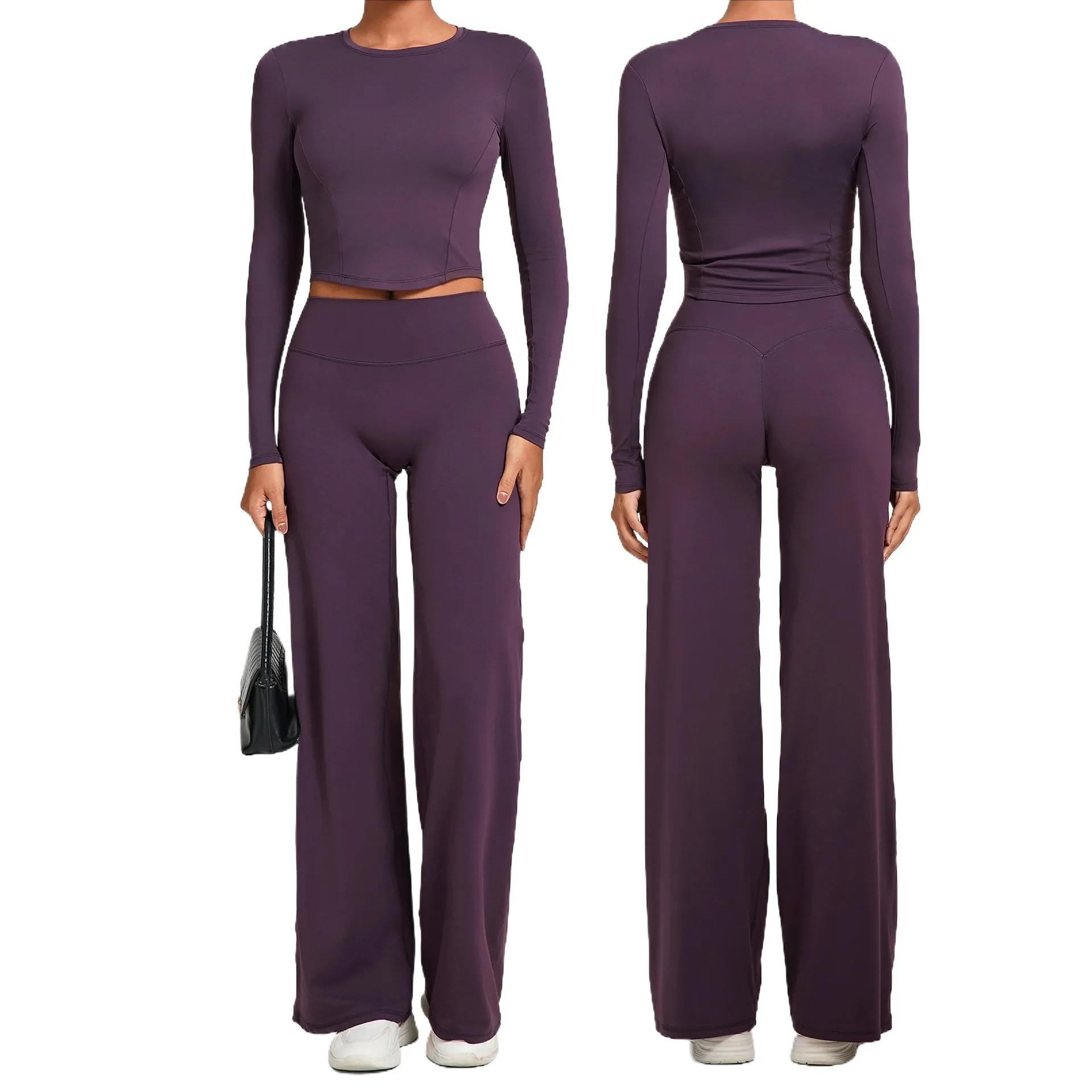 Autumn Winter Women's Long Sleeve Yoga Sets Tight Slim Gym Sports Suits Push Up Tops Straight Pants Tracksuits Workout Clothes