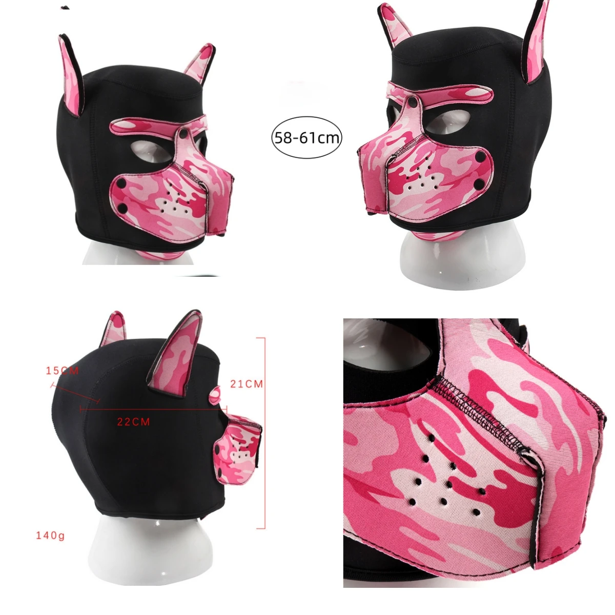 4Pc Camouflage Sponge Padded Cosplay Dog Headwear Full Head Hood Mask with Collar for Large L Size Pet Exotic Roleplay Accessory