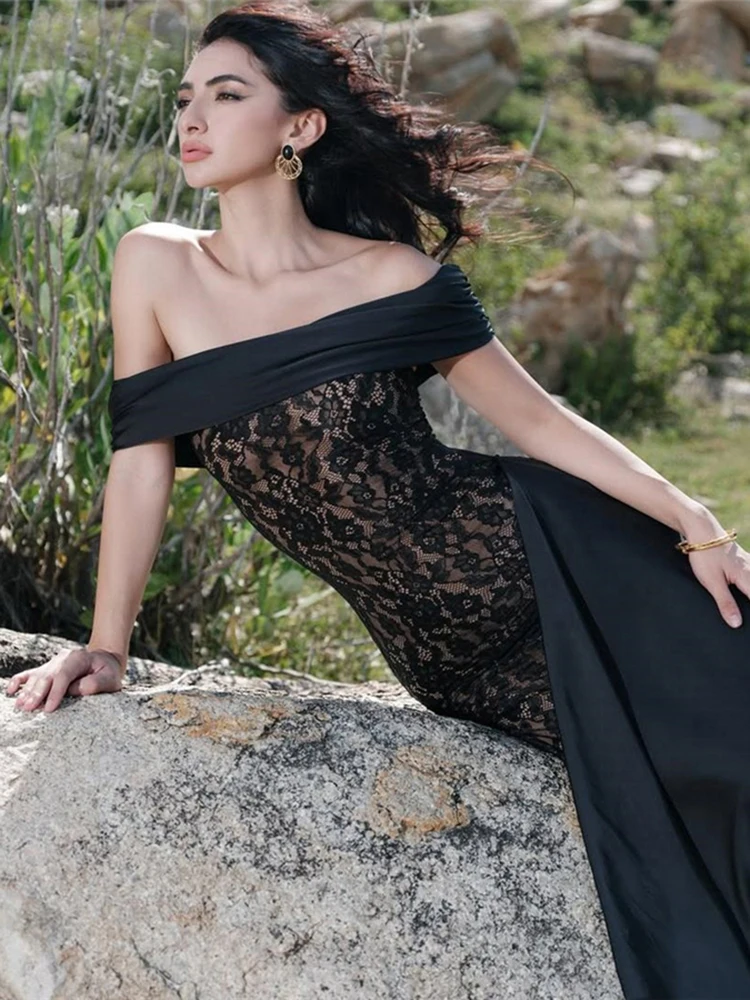 Nibber セクシーなスラッシュネックドレス女性ラップノット背中の開いたパッチワークジャカードリボンシックな休暇パーティー誕生日パーティー Vestidos