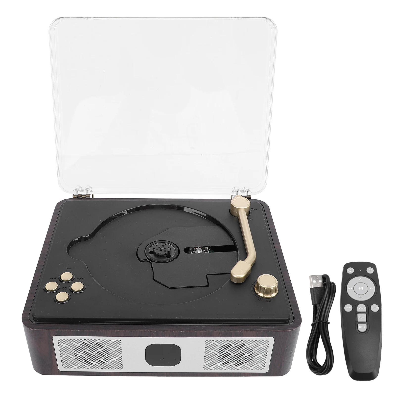 데스크탑 CD 플레이어 빈티지 CD 플레이어 듀얼 HiFi 스피커 BT 데스크탑 CD 플레이어 SPDIF USB AUX 지원 충전식 배터리 나무 케이스