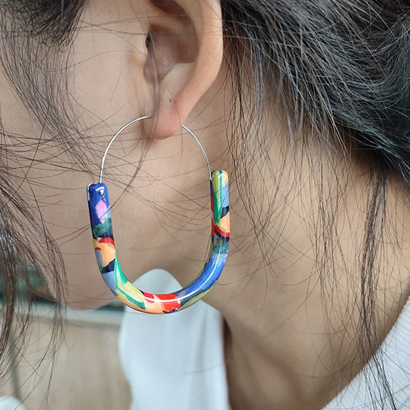 Multi Colors Hoop Earrings For Women U Style Resin Fashion Jewelry Holiday Accessories Trendy New Design Wholesale Gifts 2023653