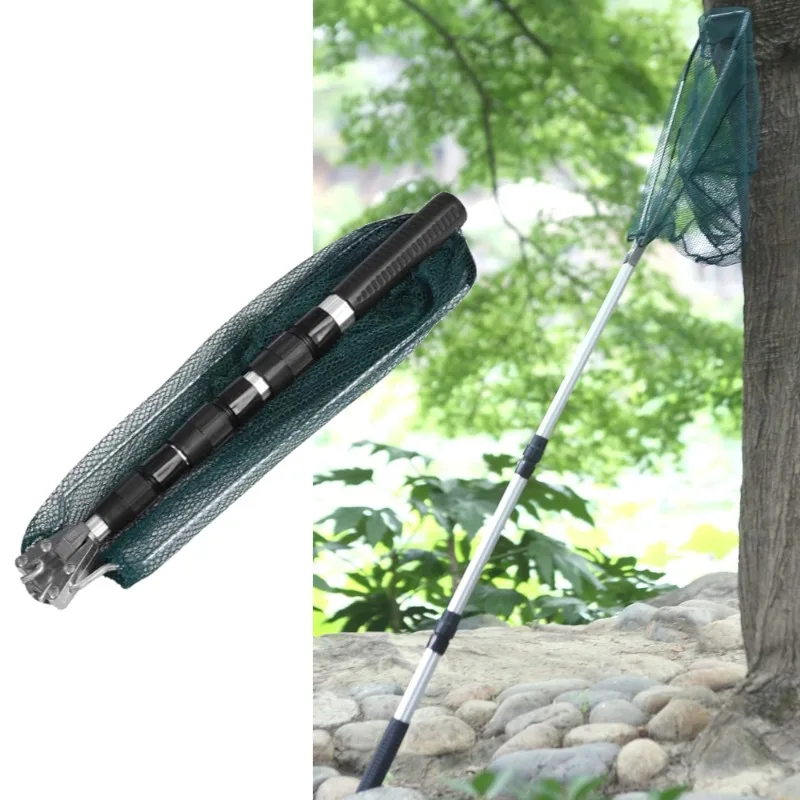 Filet de pêche d'atterrissage rétractable de 150/190cm, filet de pêche télescopique pliable en maille de mer pour la pêche à la carpe à la mouche