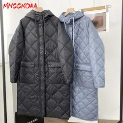 MNCCMOAA-Parkas con capucha a cuadros Vintage para mujer, abrigo informal, tops sueltos, prendas de vestir exteriores, alta calidad, Otoño, moda de invierno, 2024