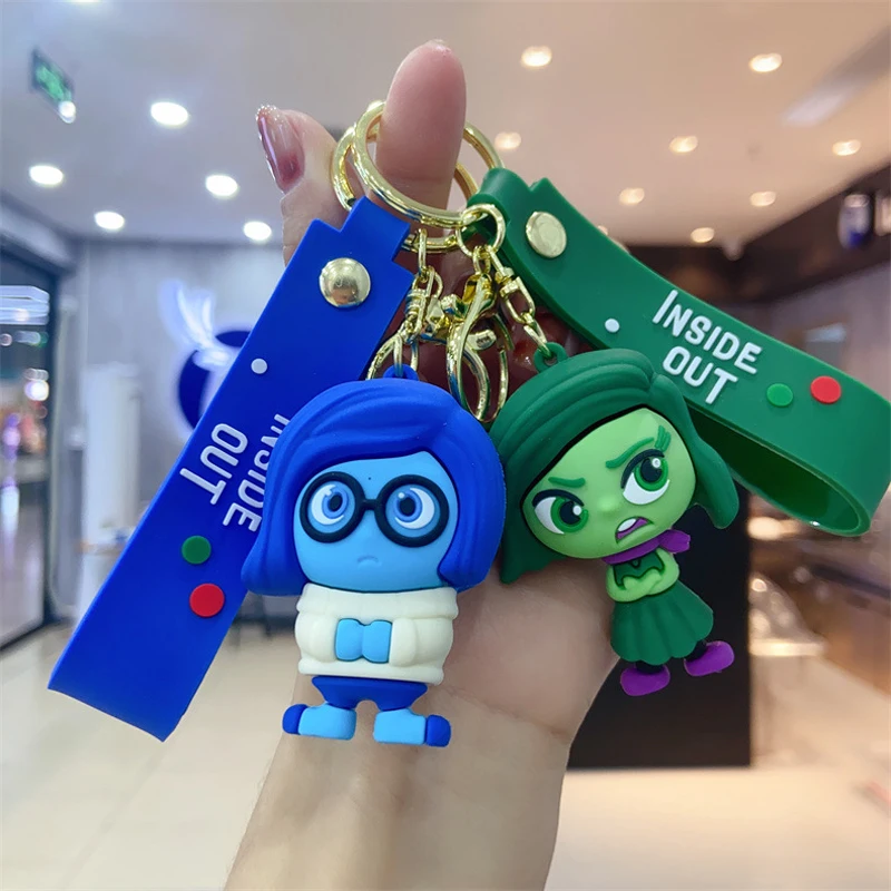 Gantungan kunci Model Anime Inside Out 2 Figure Joy Anger menghilangkan rasa takut karakter kartun liontin gantungan kunci Model boneka hadiah anak-anak