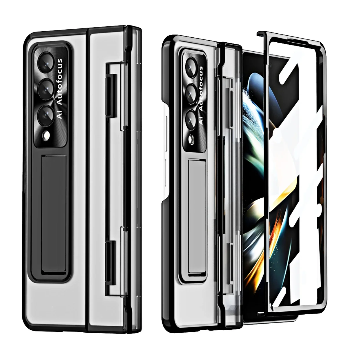 Leveling Hinge Capa for Samsung Galaxy Z Fold 4 Fold 3 4 5 6 Case Transparent Plating Stand Cover Funda with Front Screen Glass