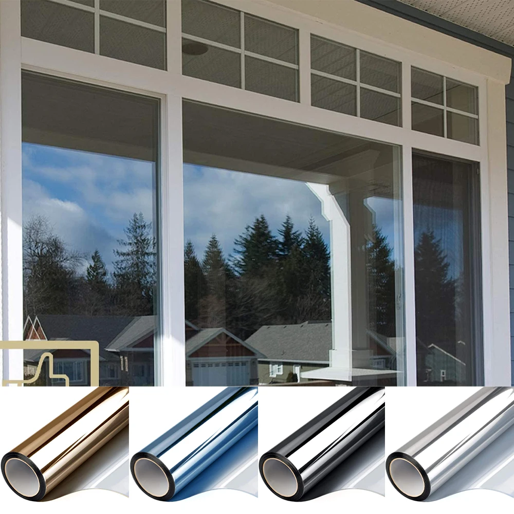 One Way Mirror Window Film Privacy Sun Blocking Heat Control Reflective Film Static Cling Window Tint for Home Brown-Silver