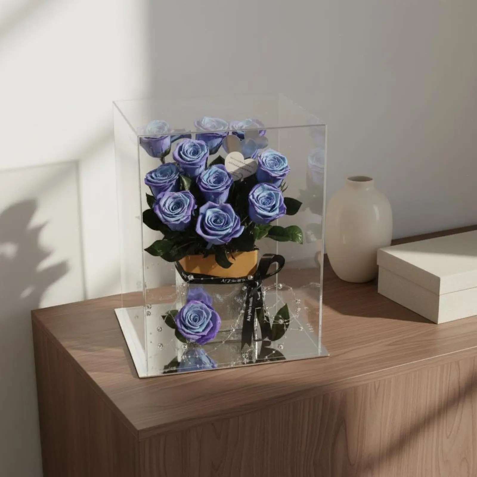 Elegant Industrial Case Rose Flower Arrangement Display Acrylic Box Jewelry Organizer for Wedding Valentines Day - view 3