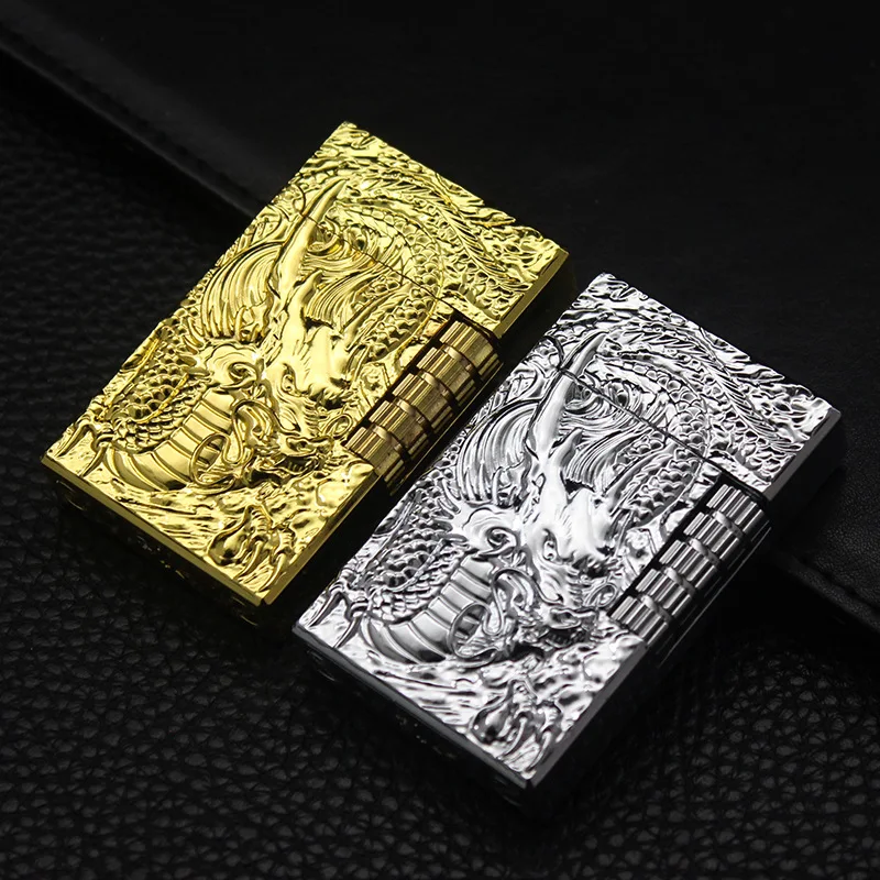 Dragon-shaped Creative Langsheng Small Grinding Wheel Inflatable Open Flame Lighter, Personalized Outdoor Metal Smoke Set,