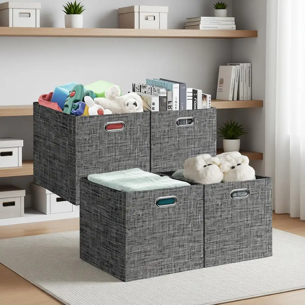 

Collapsible Storage Bins, Fabric Foldable Cube Storage Boxes, Decorative Storage Baskets Organizer for Shelves, Closet, Clothes,