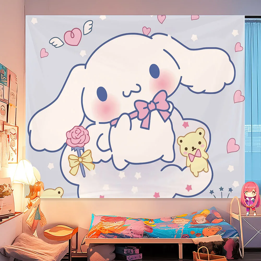 Bedhead Decoration Sanrio Ins Background Cloth Cute Melody Hanging Cloth Kulomi Girl Heart Jade Guigou Dormitory Wall Tapestry