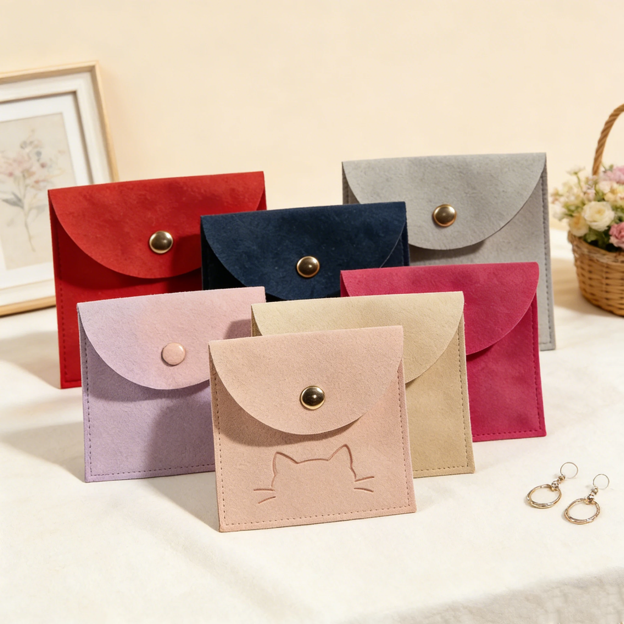 

100 шт. оптом: подарочные мешочки из бархатной микрофибры с кнопкой-застежкой для ювелирных изделий, серег, ожерелий, колец, с возможностью нанесения логотипа