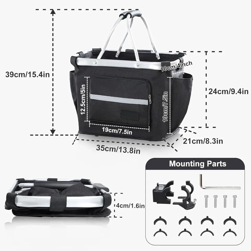 Detachable Bike Basket Dog Bike Carrier Multi-Purpose Bicycle Handlebar Basket for Pet Shopping Commuter Camping Outdoor