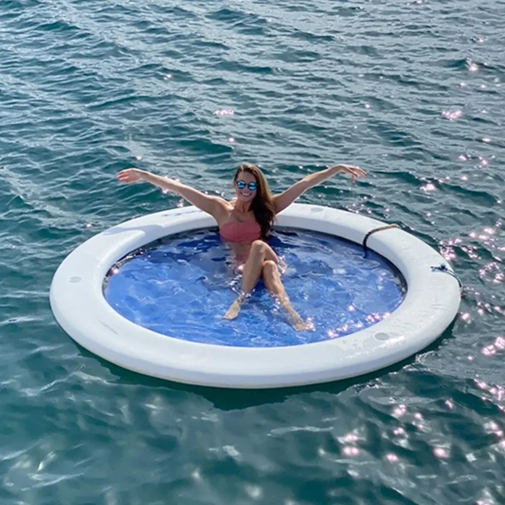 Custom Round PVC Floating Water Hammock Float Swimming Lounger Pool Portable Inflatable Water Hammock with Mesh