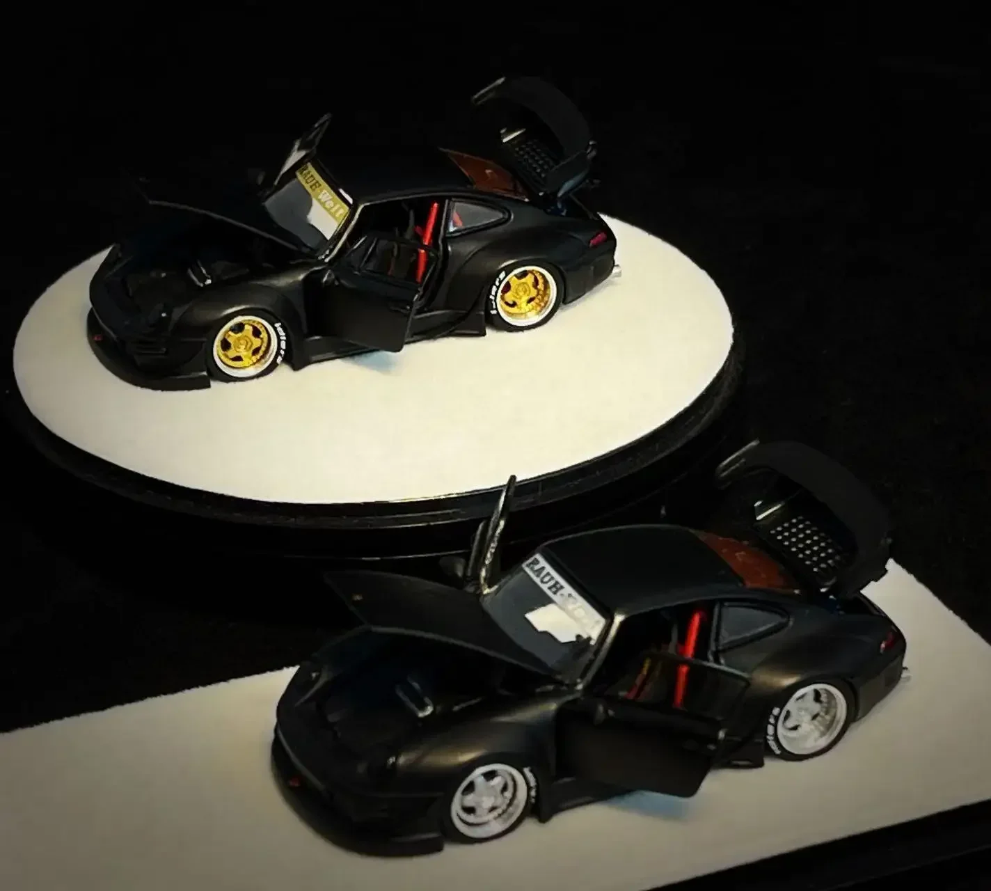 PGM 1:64 RWB993 Matte black Gold wheel limited Diecast Model Car