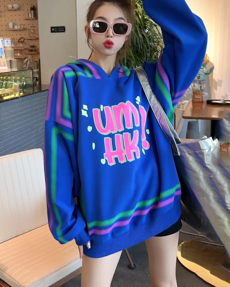 Large Graffiti Sweatshirt for Women, European Goods, Spring and Autumn Hoodies, Y2k Trend Fashion, Tie Dye, Loose Leisure Hoodie