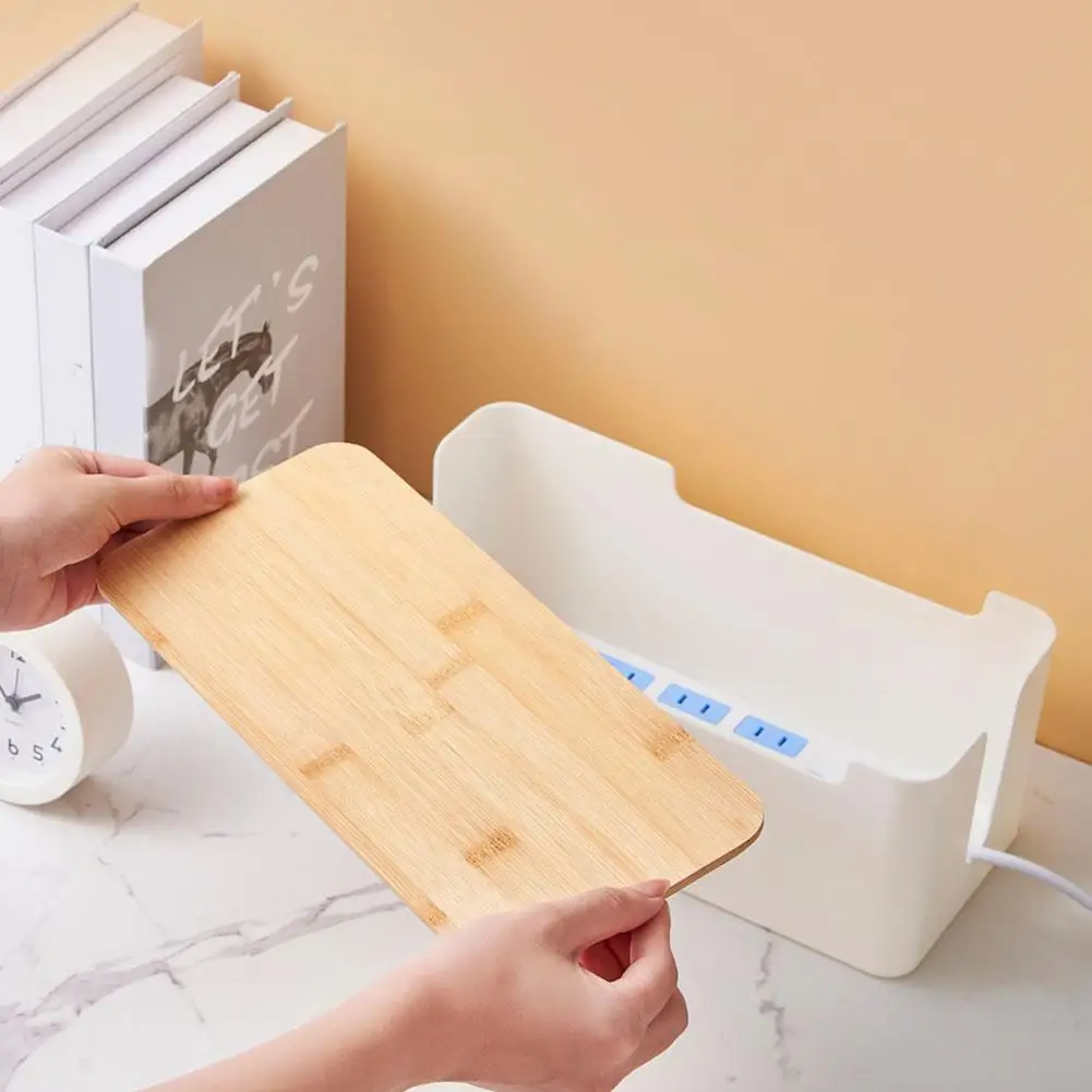 Cable Storage Box Wooden Power Line Wire Data Cable Management Organizer Anti-Dust Dust Charger Socket Storage Bin