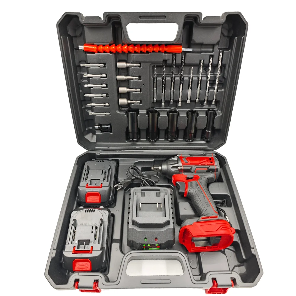 hit productNew 21V 500W 350N Cordless Brushless Impact Wrench Square Drive DIY 1/2 in Lithium Battery Power Tool Factory Direct