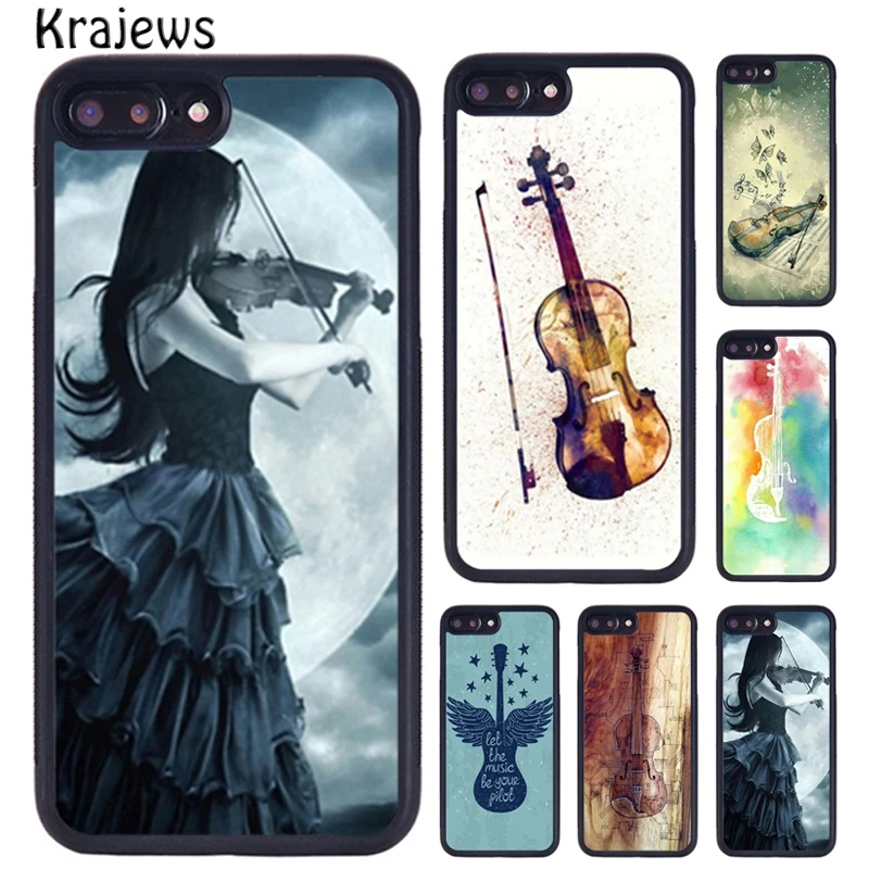 Krajews Gothic Girl Violin Watercolor Phone Case For iPhone 16 15 14 XR XS 11 12 mini 13 Pro MAX Plus cover coque