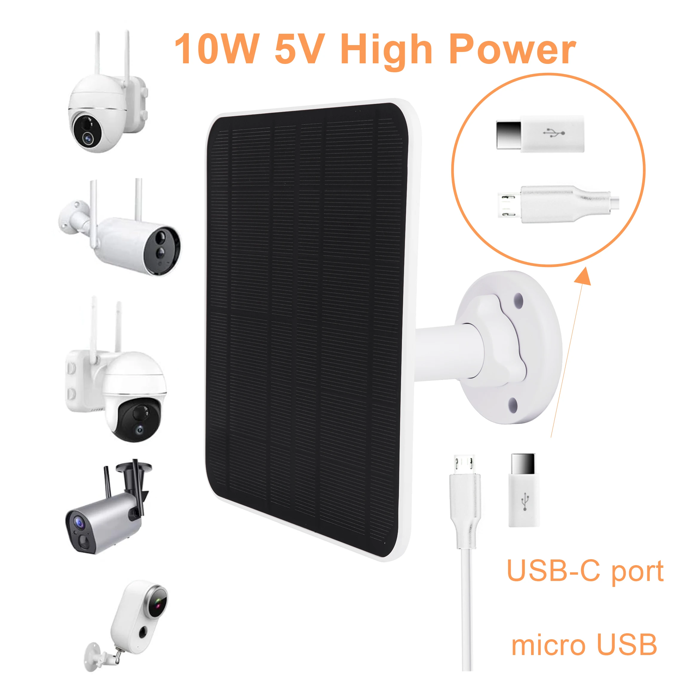 Solar Panel Charger for Security Cameras- High Efficiency 5V Output Power for Arlo, Ring, Reolink, EufyCam with USB-C/Micro USB