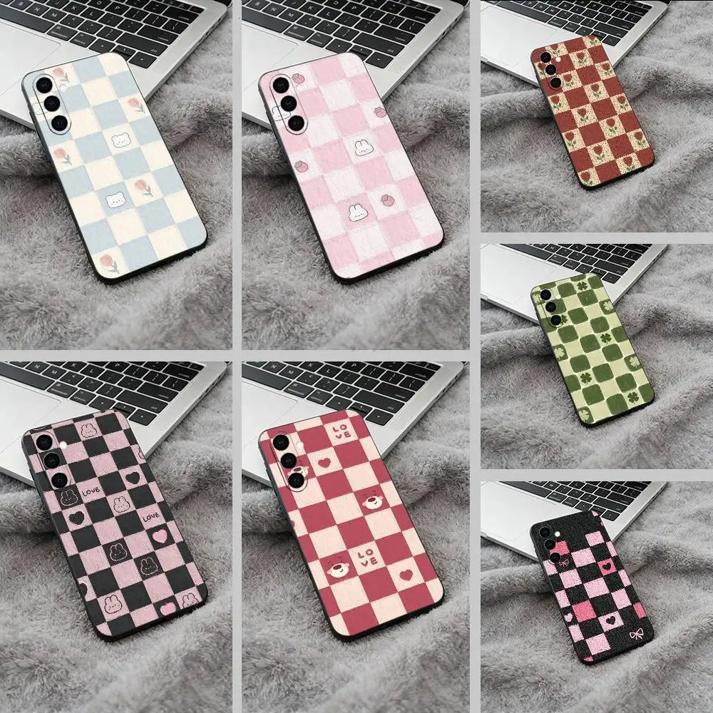 Fresh Checkerboard Soft Silicone phone Case for Samsung Galaxy A73/A71/A72/A70/A53/A52/A51 - Black
