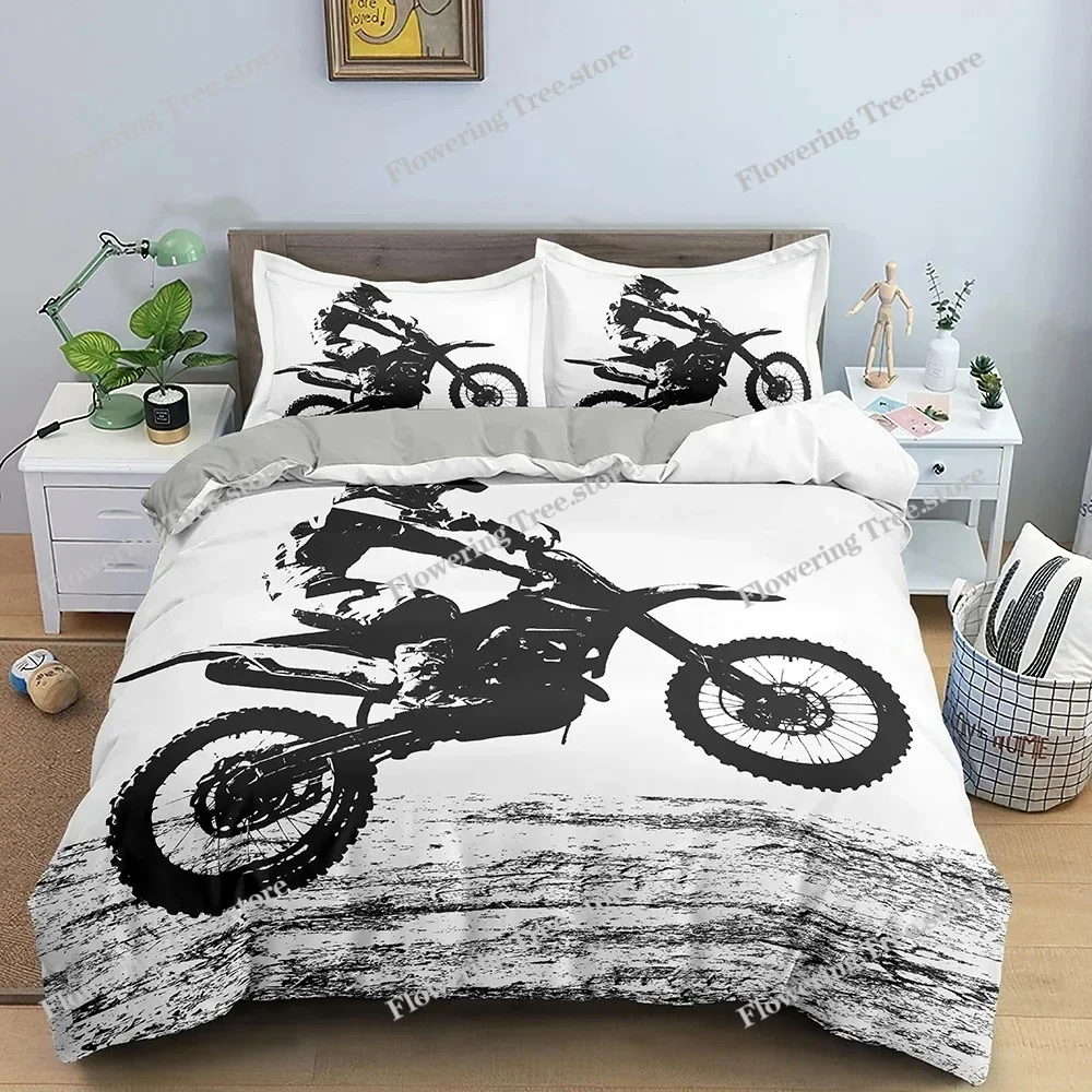 Motocross Off-road Race Motorcycle Dirt Bike Rider Bedding Set Boys Girls Twin Queen Size Duvet Cover Pillowcase Bed Kids Adult
